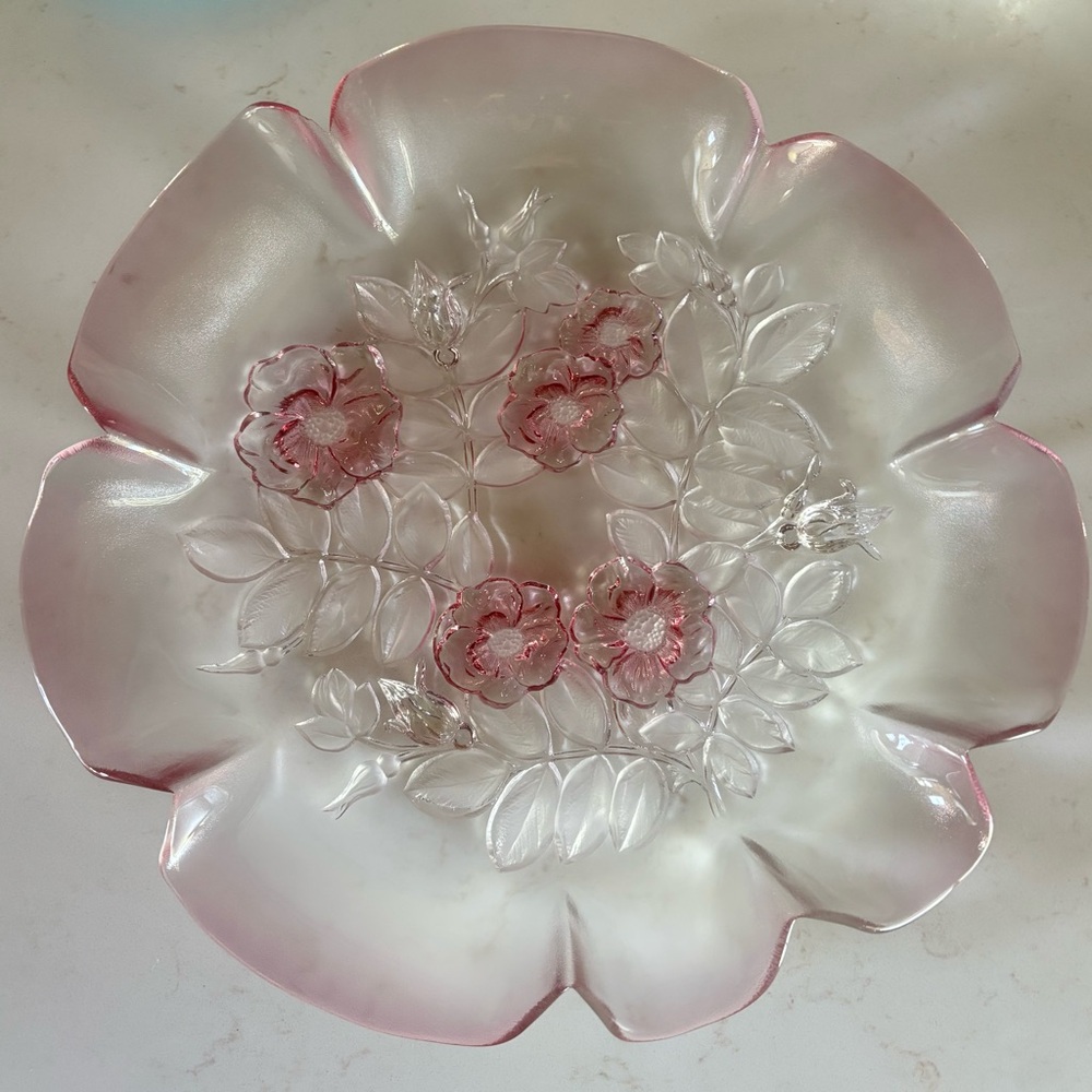 Vintage Mikasa Pink Rosella Walther Crystal 12.5” round platter/tray